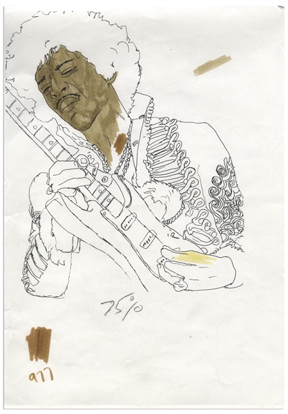 John Entwistle Artwork of Jimi Hendrix -- Entwistle Does a Skin-Tone Color Test for His Portrait of Hendrix